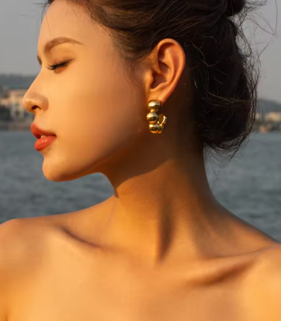 PVD 18K Gold Plated Chunky Gold Blob Hoop Earrings | Sculptural Statement Jewelry