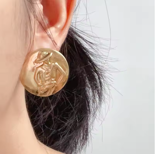 18K Gold Plated Chunky Vintage Style Gold Button Earrings