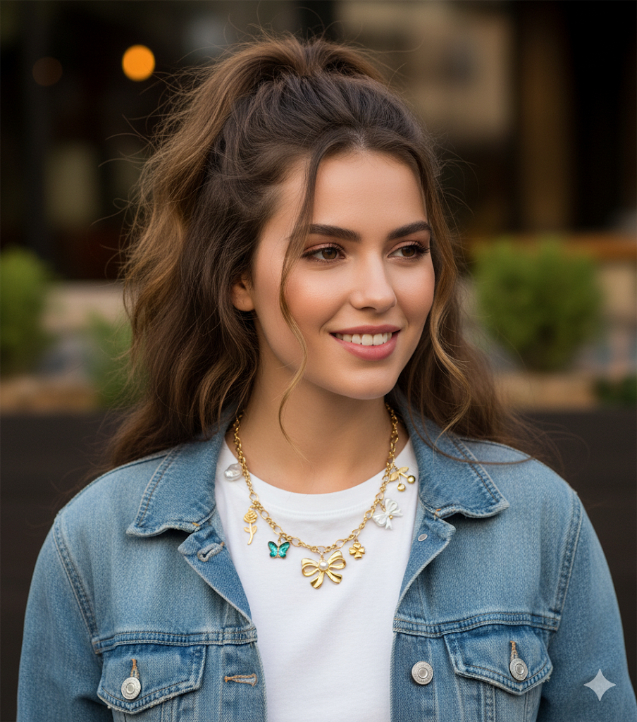 18K Gold Plated Bow Charms Necklace