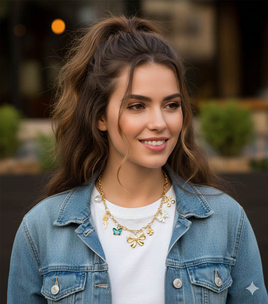 18K Gold Plated Bow Charms Necklace