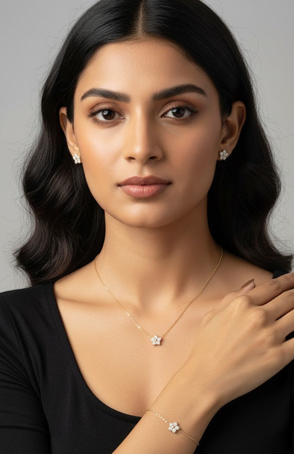 18K Gold Plated White Blossom Necklace Set