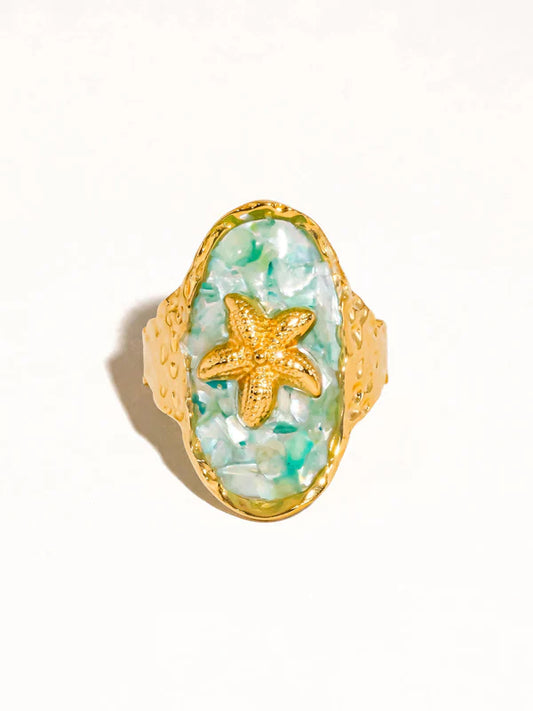 Starfish Ring Resin | 18K Gold Iridescent Inlay Jewelry