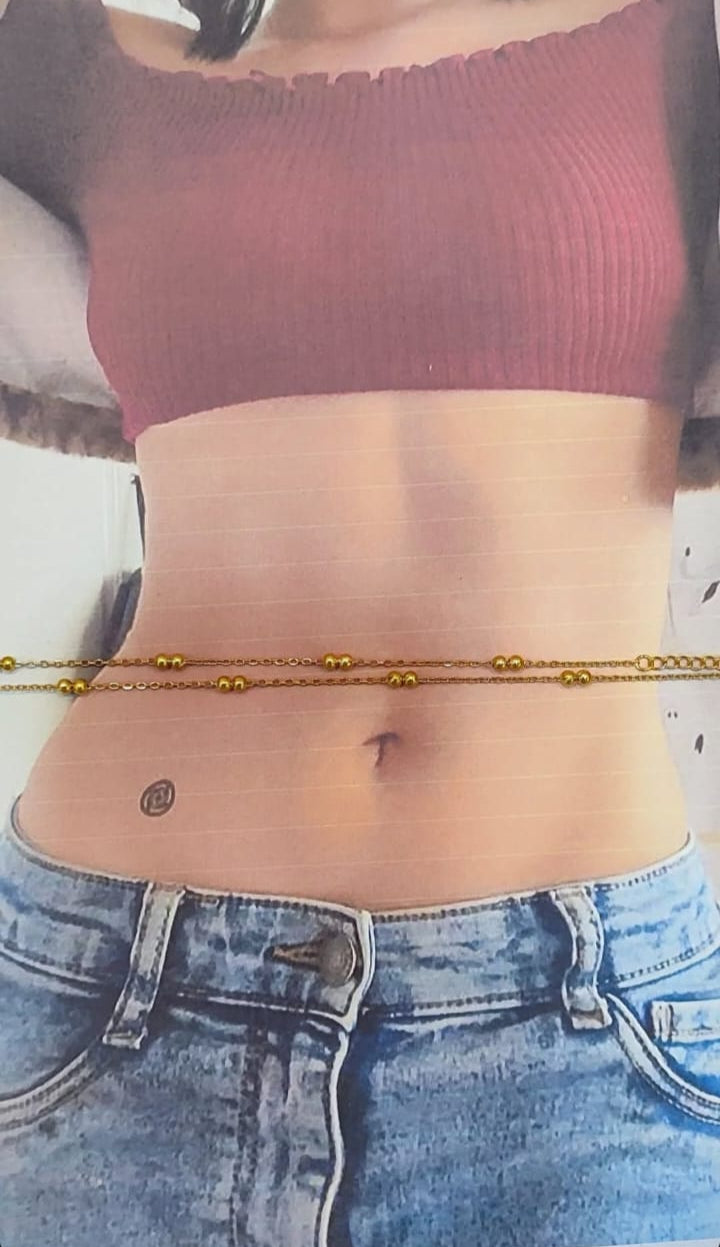 18K Gold Plated Stainless Steel Ball Studded Simple Waist Chain