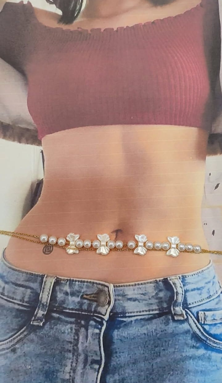 18K Gold Plated Stainless Steel Pearl Waist Chain