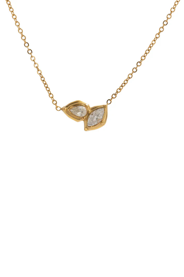 18K Gold Plated Delicate Gold Marquise & Pear Cut CZ Leaf Necklace