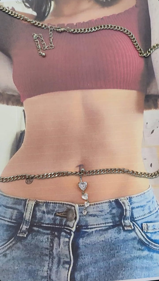 18K Gold Plated Stainless Steel Hearty Waist Chain with Belly Piercing