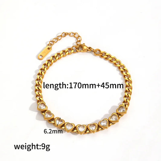 18K Gold Plated Cuban Link Heart Zircon Bracelet