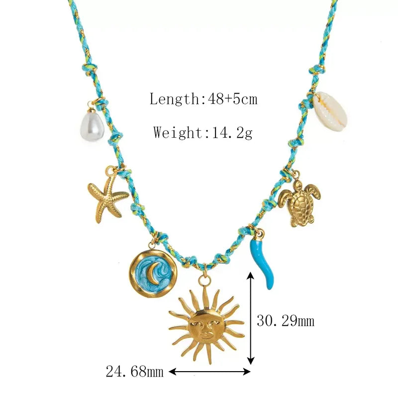 18K Gold Plated Ocean Charms Cord Necklace