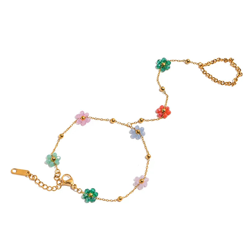 18K Gold Plated Crystal Flower Finger Chain Bracelet
