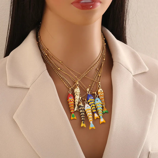 Luxurious Stainless Steel Flexible Fish Pendant Necklace