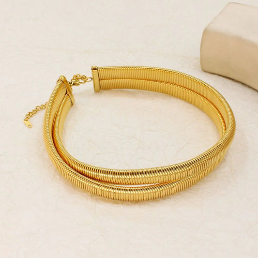 18K Gold Plated Dual Wrap Layer Snake Choker Necklace