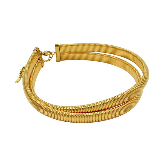 18K Gold Plated Dual Wrap Layer Snake Choker Necklace