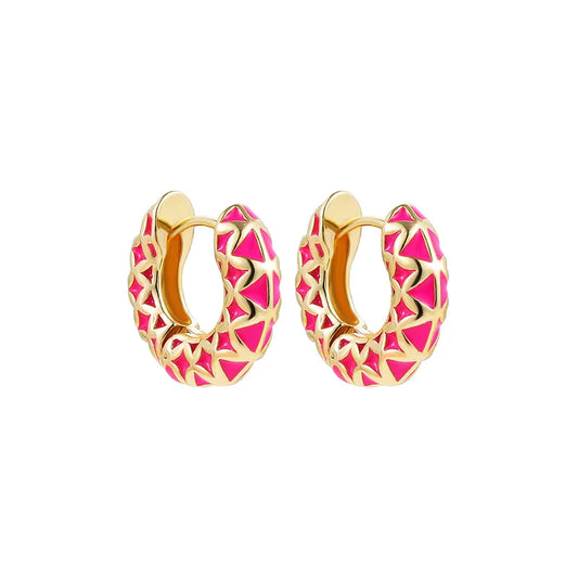 18K Gold Plated Simple Geometric Enamel Pink Hoop Earrings