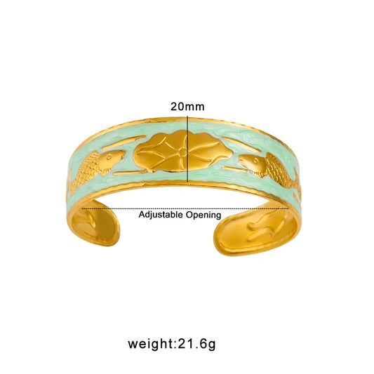 18K Gold-Plated Mint Enamel Fish Bracelet