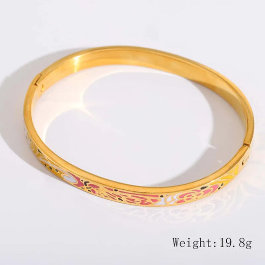 18K Gold Plated Vintage Floral Carving Bracelet