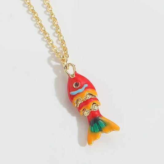 Non-Tarnish Stainless Steel Red Fish Necklace | Durable 18k Gold Plated Enamel