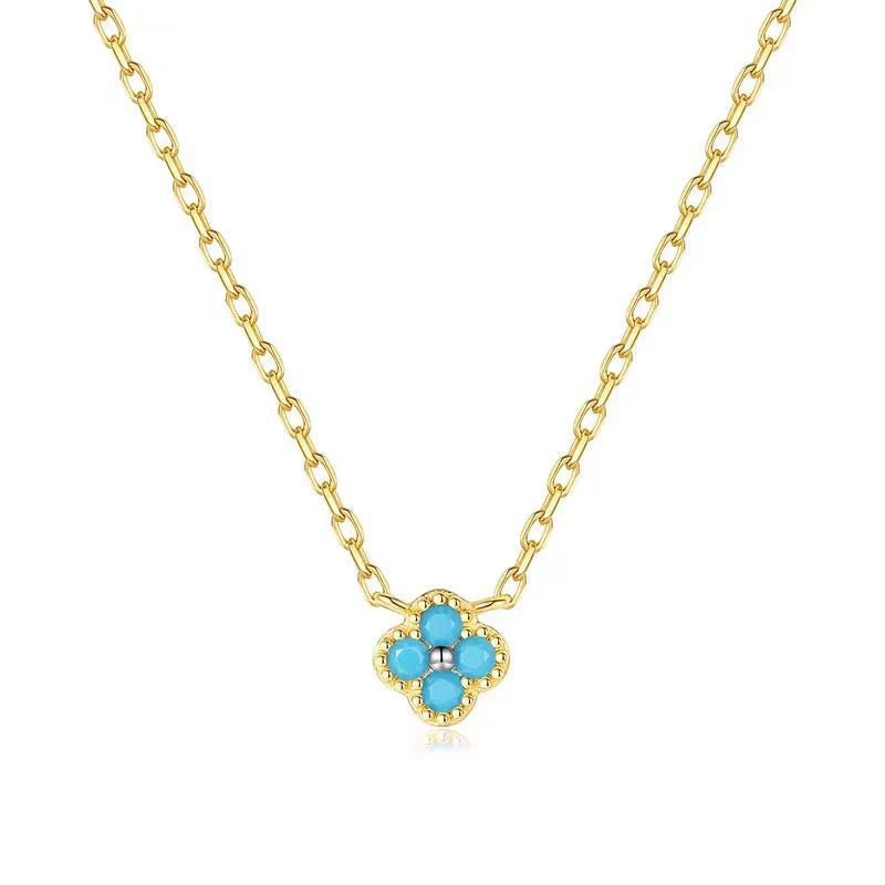 18K Gold Plated Dainty Turquoise Clover Necklace