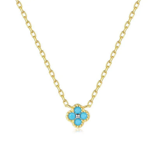 18K Gold Plated Dainty Turquoise Clover Necklace
