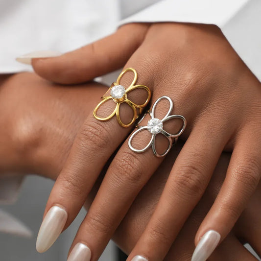 PVD Coated Real 18K Gold Plated Flower Ring (Gold)