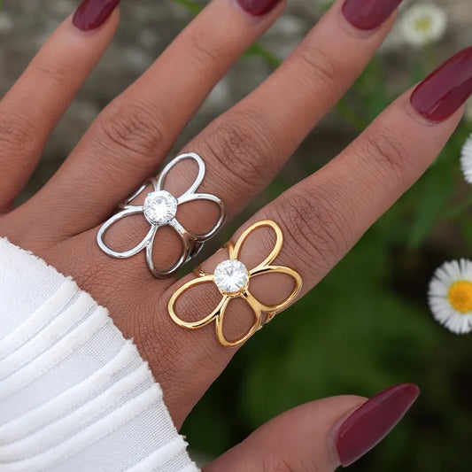 PVD Coated Real 18K Gold Plated Flower Ring (Gold)