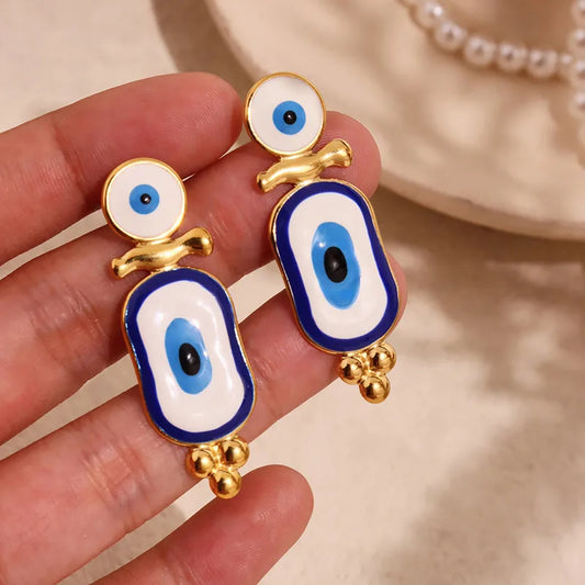 PVD Coated 18K Real Gold Plated Evil Eye Enamel Drop earrings