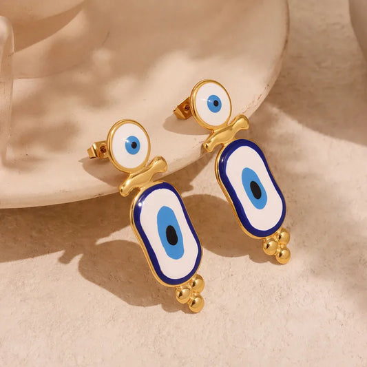 PVD Coated 18K Real Gold Plated Evil Eye Enamel Drop earrings