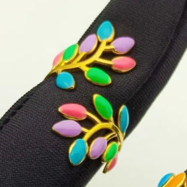 18K Gold Plated Geometric Leaf Drop Enameled Ring