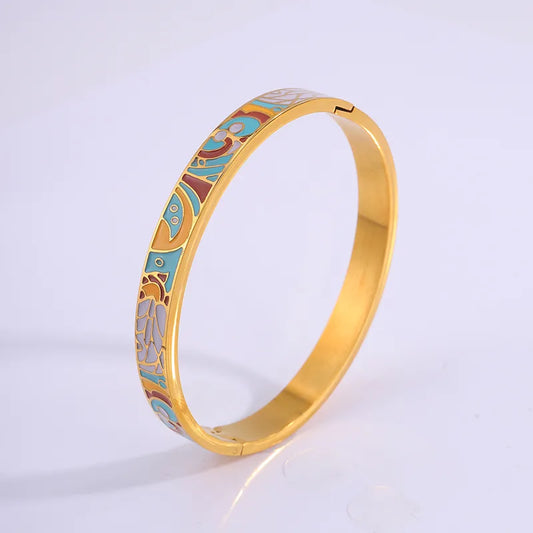 PVD Coated Real Gold Plated Vintage Mosaic Enamel Bracelet
