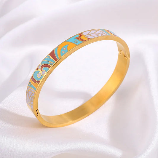 PVD Coated Real Gold Plated Vintage Mosaic Enamel Bracelet