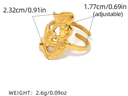 18K Gold Plated Ocean Style Little Mermaid Ring
