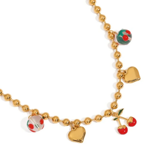PVD 18K Gold Plated Cherry Charms Necklace