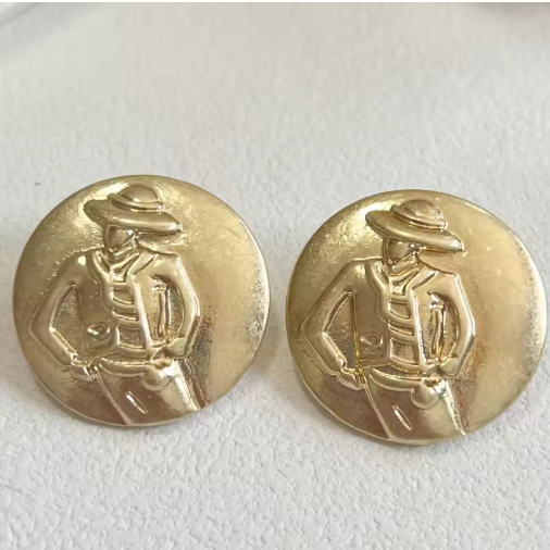 18K Gold Plated Chunky Vintage Style Gold Button Earrings
