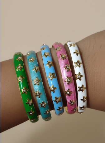 PVD Coated Real Gold Plated diamond studded Flower bracelet