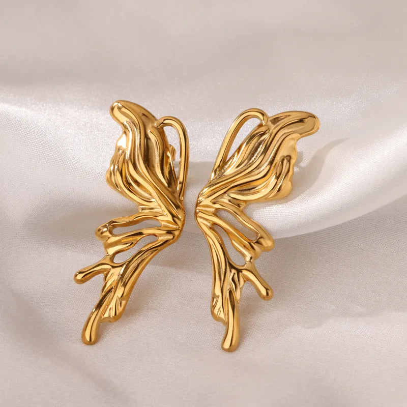 18k Gold Plated Butterfly Wing Earrings | Waterproof Stainless Steel Studs