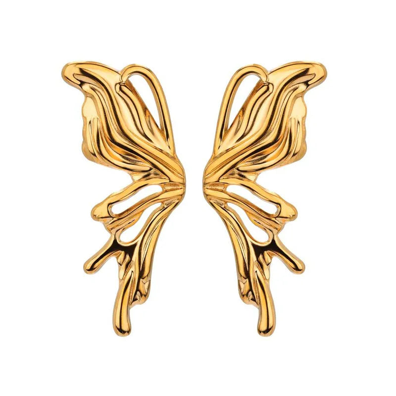 18k Gold Plated Butterfly Wing Earrings | Waterproof Stainless Steel Studs