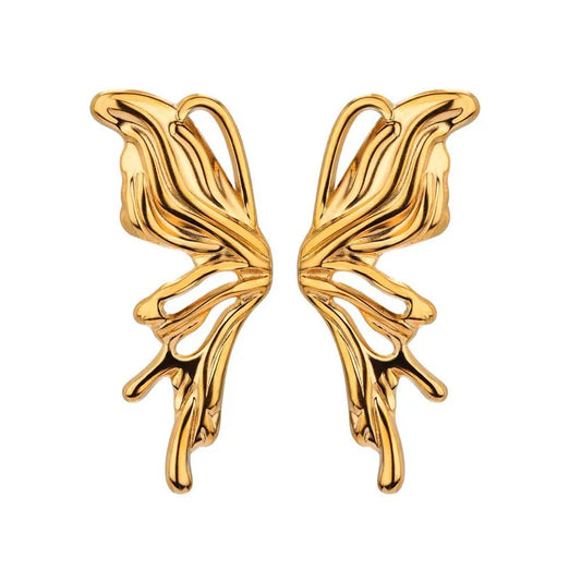 18k Gold Plated Butterfly Wing Earrings | Waterproof Stainless Steel Studs