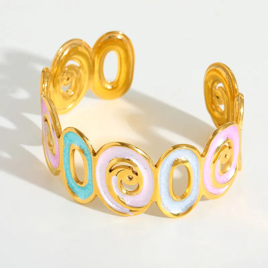 8K Gold Plated Enamel Geometric Round Bracelet