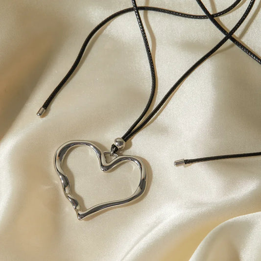 Stainless Steel Hammered Heart Cord Necklace