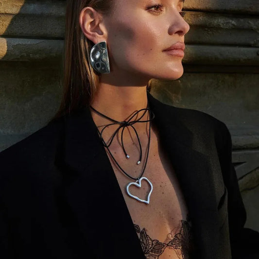 Stainless Steel Hammered Heart Cord Necklace