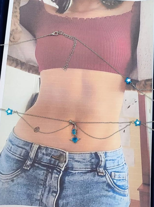 18K Gold Plated Stainless Steel Star Studded Waist Chain with Belly Piercing