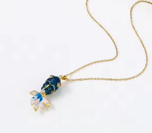 PVD 18K Gold Plated Blue Gold Fish Pendant Necklace