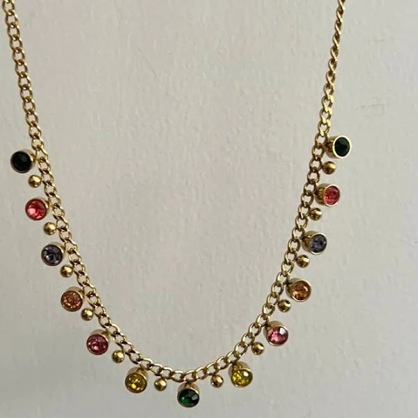 18K Gold Plated Classic CZ Multicolored Necklace