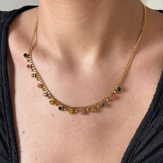 18K Gold Plated Classic CZ Multicolored Necklace