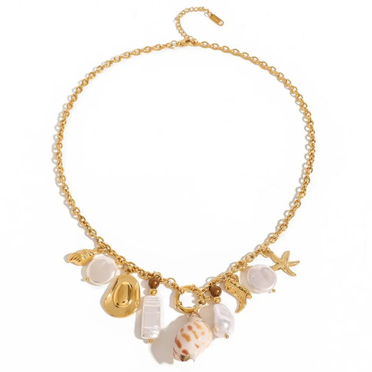 PVD 18K Gold Plated Classic Beach Shell Charms Necklace