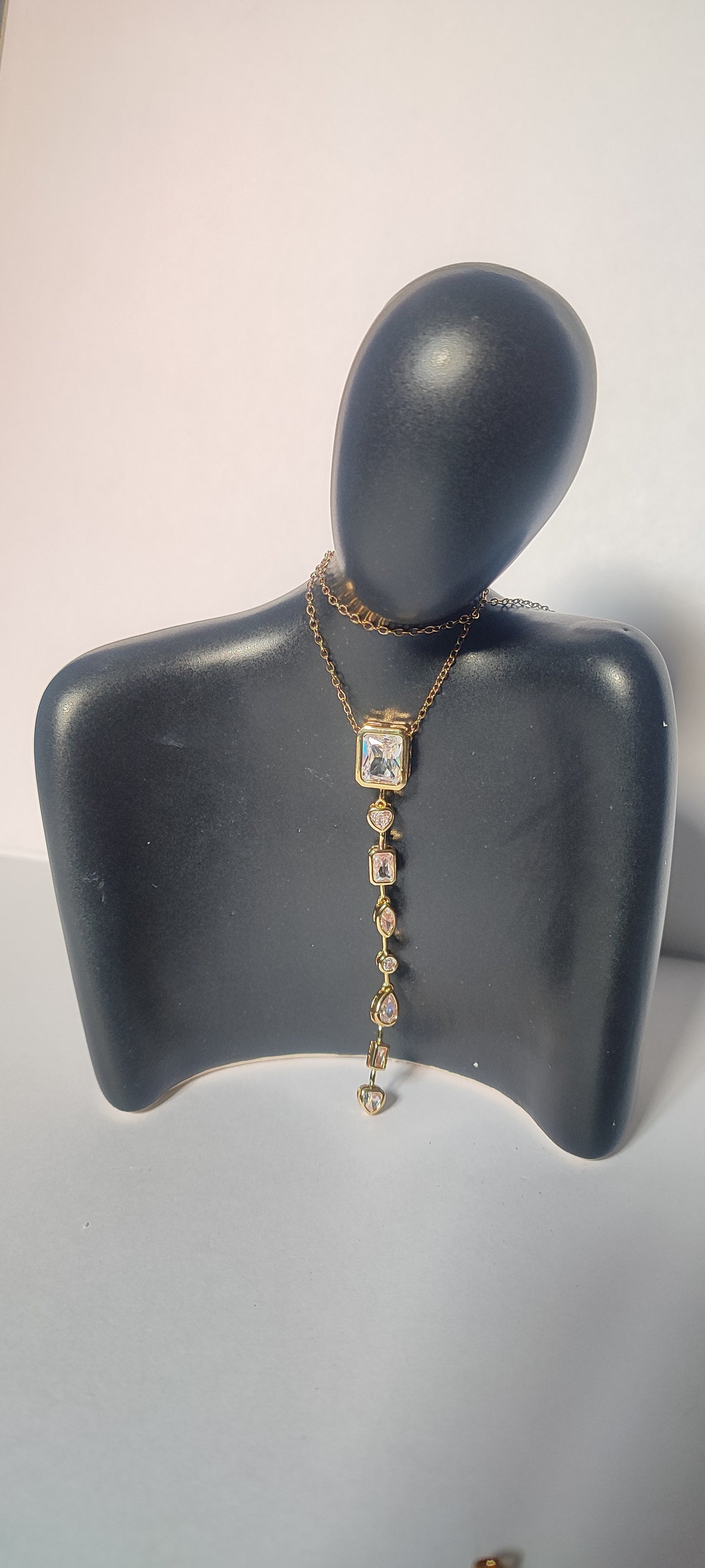 18K Gold Plated Multi-Shape Diamond Y Necklace | Adjustable Lariat | Waterproof