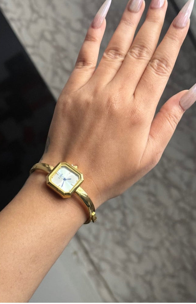 18K Gold Plated Square Dial Watch for Women | Luxury Stainless Steel Timepiece