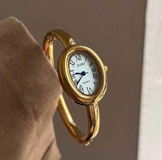 18K Gold Plated Roman Numeral Watch for Women | Water-Resistant Stainless Steel