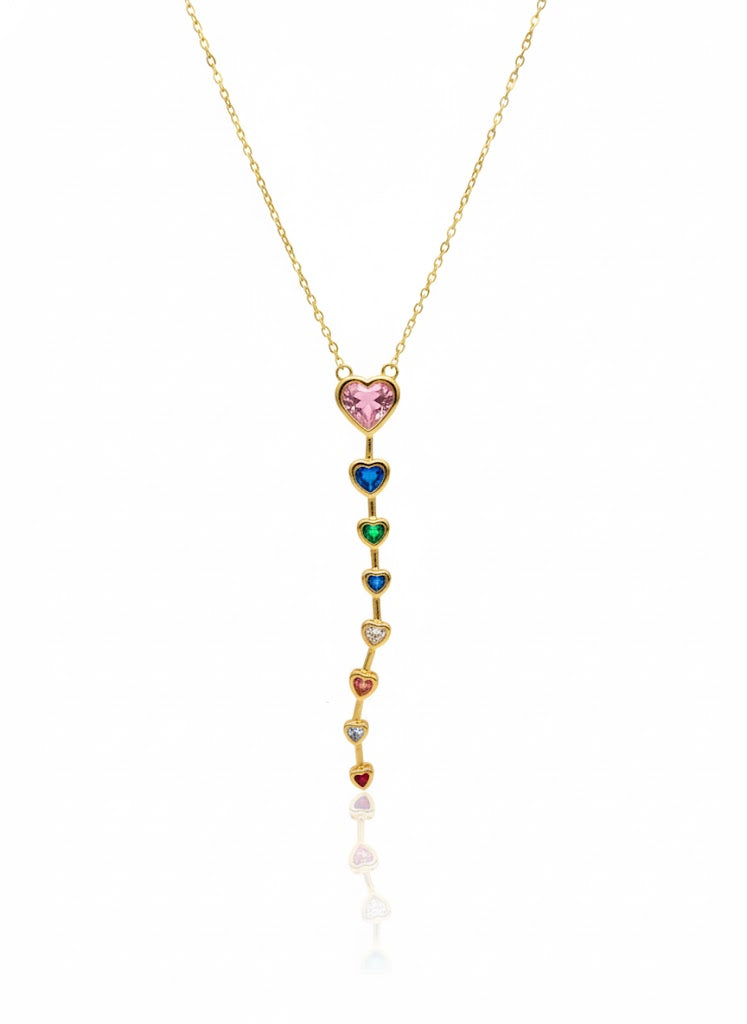 18K Gold Plated Multicolor Heart Y Necklace | Adjustable Lariat | Waterproof