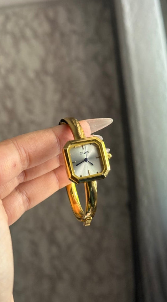 18K Gold Plated Square Dial Watch for Women | Luxury Stainless Steel Timepiece