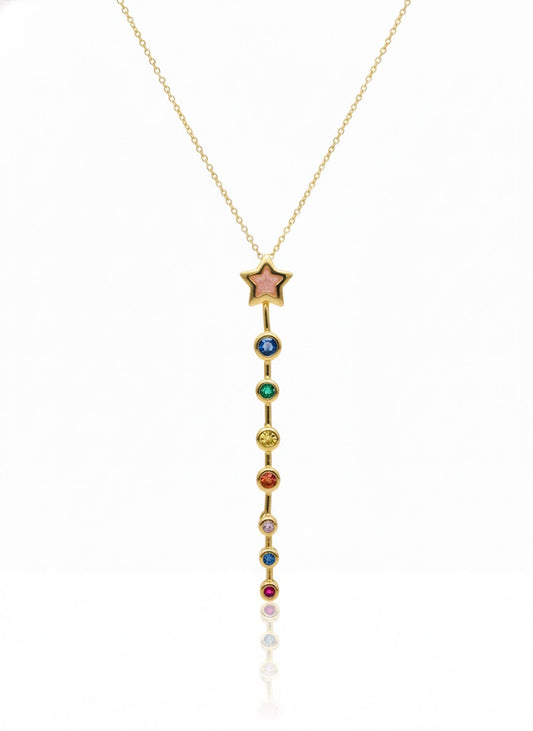 18K Gold Plated Multicolor Star Y Necklace | Adjustable Lariat | Waterproof